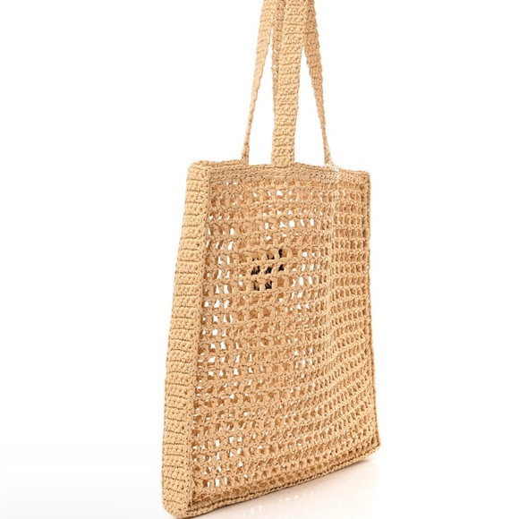 New Prada Crochet Triangle Embroidered Raffia Tote Bag - Picture 3 of 16